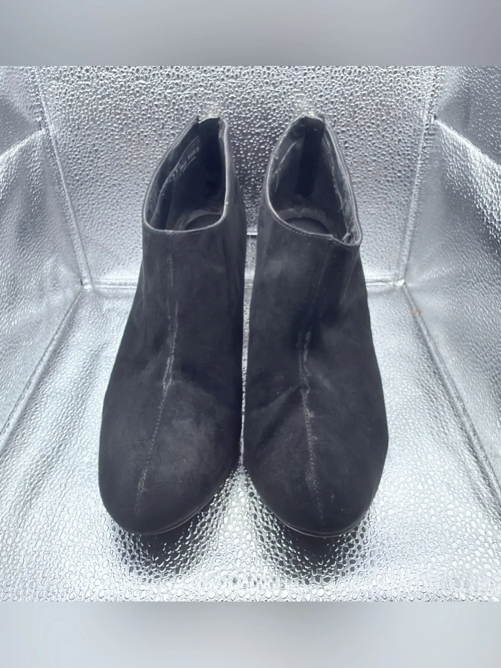 CL by Laundry Black Suede Wedge Ankle Booties with Tassel Zip